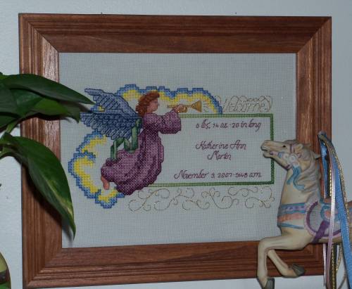 "Angels Welcome" Birth Record Cross Stitch Pattern