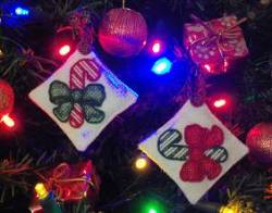 Candy Can Cross Stitch Ornaments on a Christmas Tree